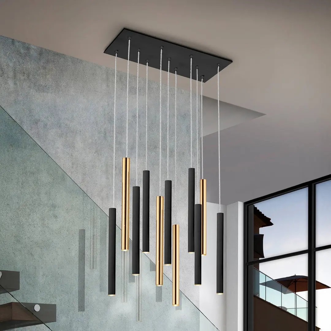 Schuller Valencia LED-Hängelampe Varas dimmbar, 11-flg., gold/schwarz, Metall