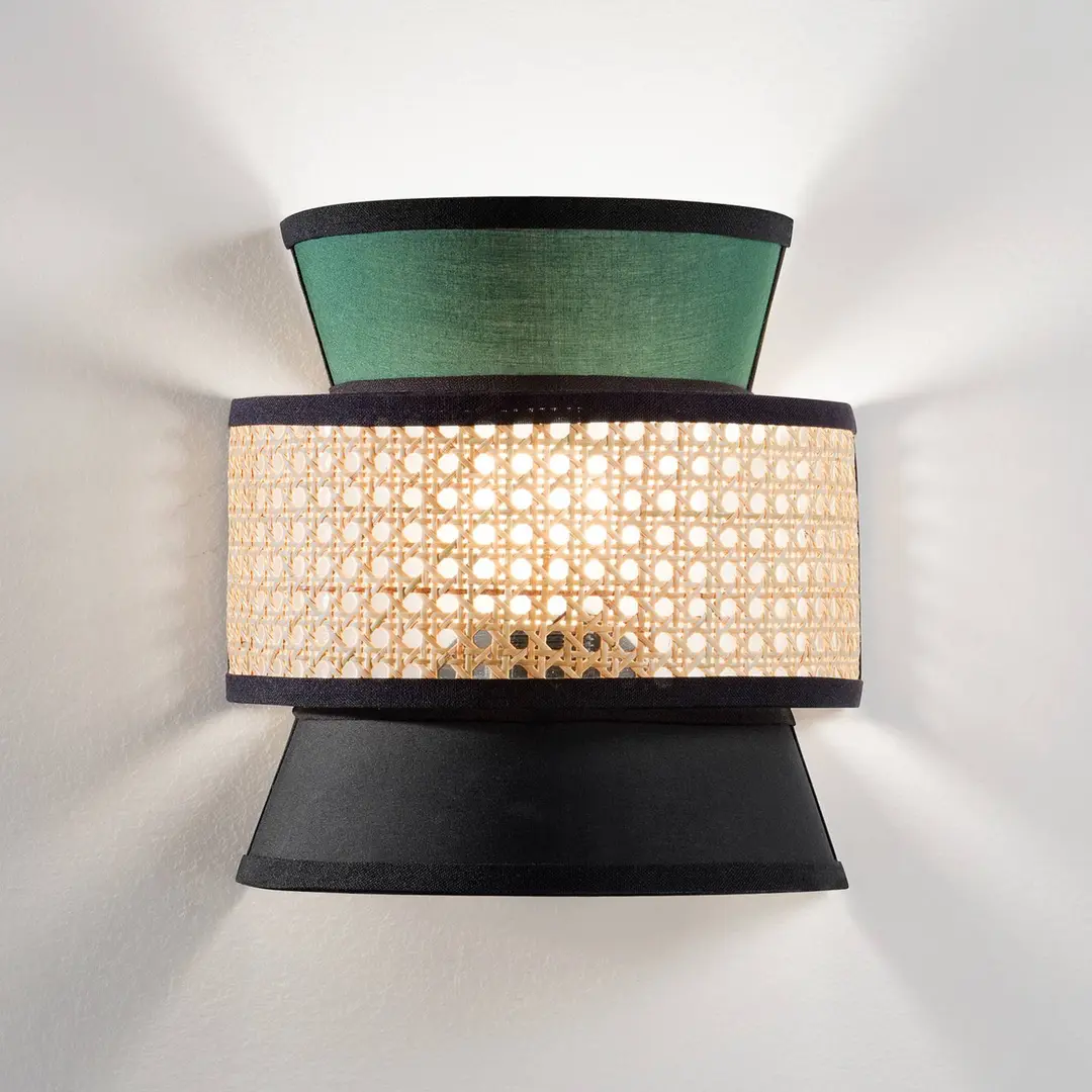Luce Ambiente Design Wandlampe Gazebo, grün/schwarz/natur, Rattan, 27 cm, E27