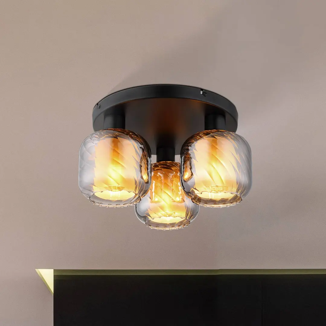 Globo Deckenlampe Xia, Ø 37 cm, rauchgrau, 3-flg., Glas