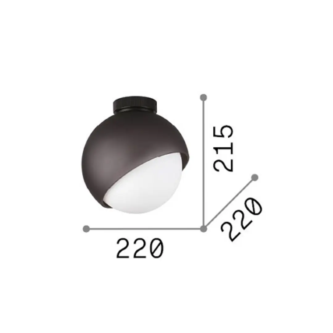 Ideal Lux Deckenlampe Bloom, Ø 22 cm, schwarz, Metall/Glas