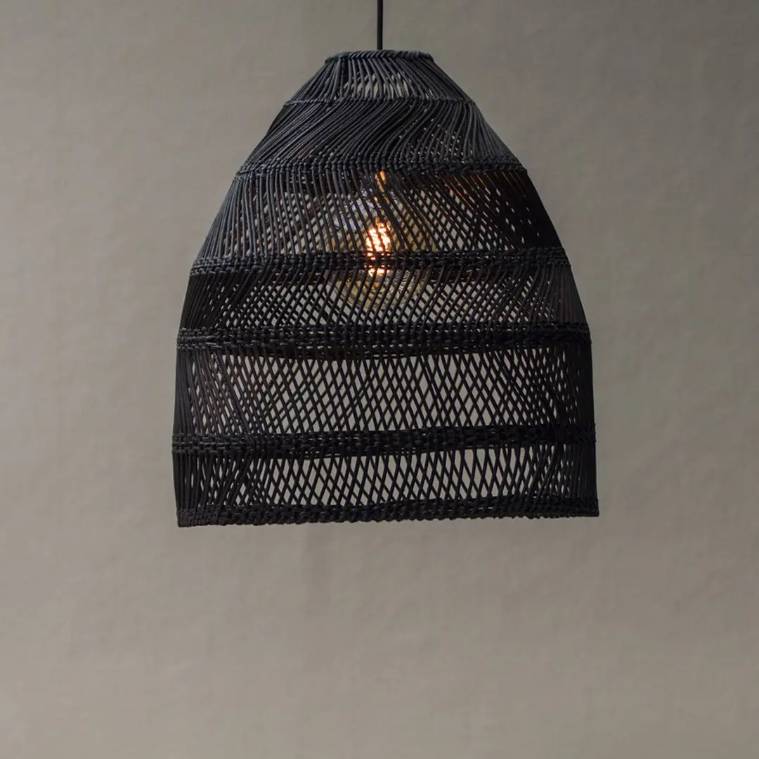 PR Home Hängelampe Maja, Rattan, schwarz, Ø 45 cm