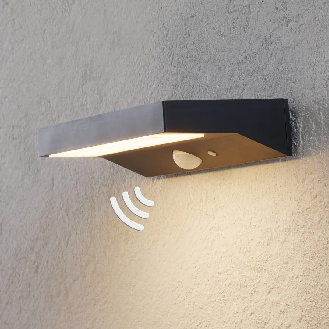 Lindby LED-Solar-Außenwandleuchte Maresia, Sensor, anthrazit