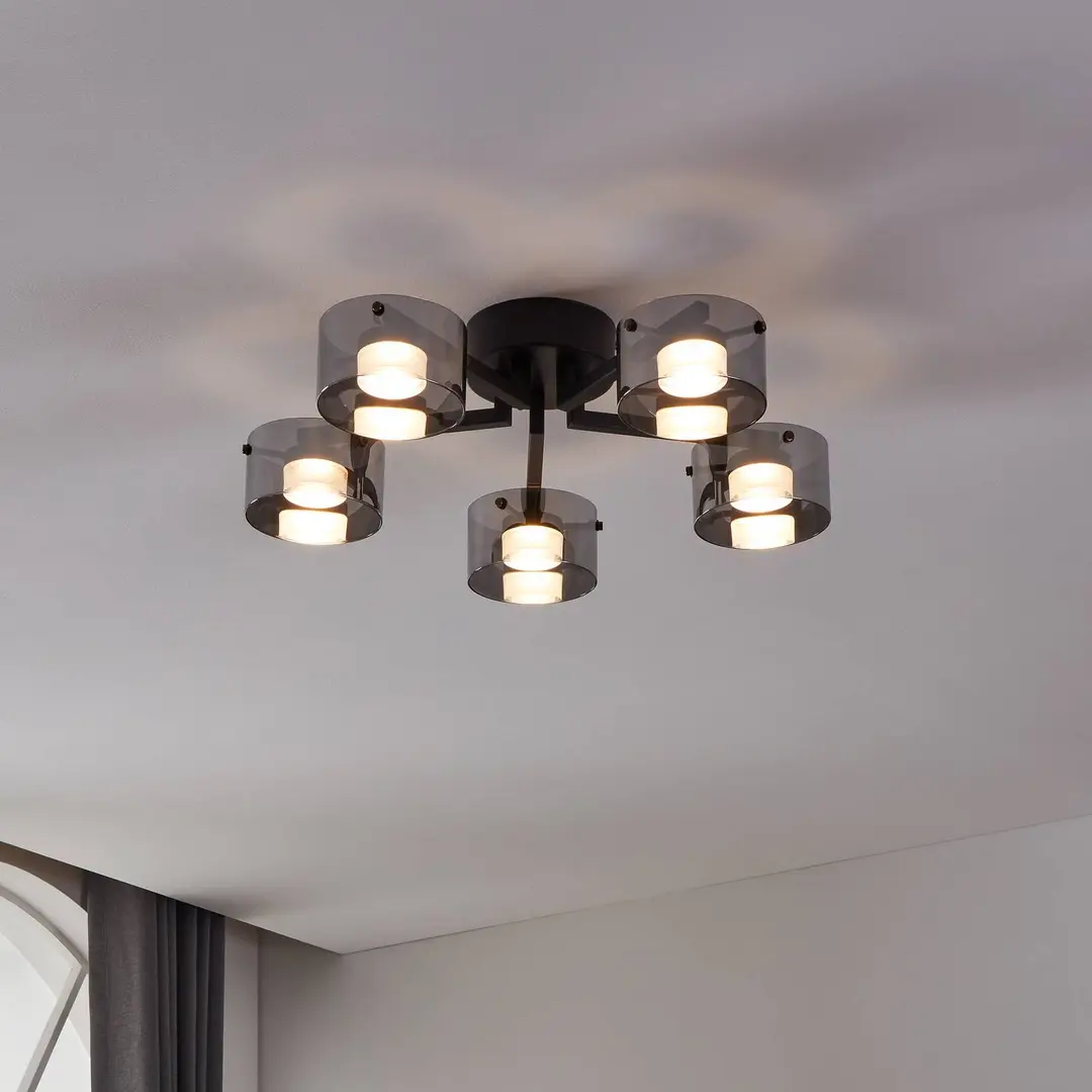 EGLO LED-Deckenlampe Copillos, schwarz Ø 66 cm Glas/Metall 5-flg.