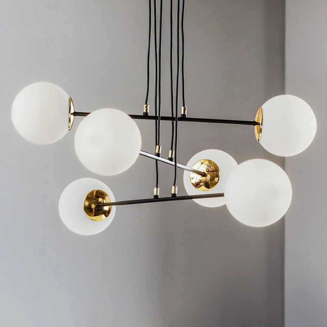 EMIBIG LIGHTING Hängeleuchte Ognis 6, sechsflammig, schwarz/gold
