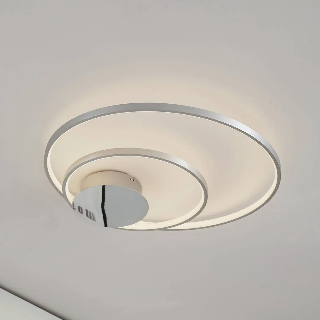 Lindby Nerwin LED-Deckenleuchte, 65 cm, rund, alu/chrom