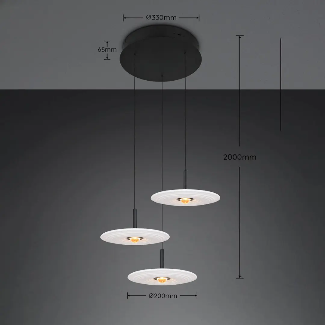 Trio Lighting LED-Hängelampe Sirena, weiß, Ø 41 cm, Glas, 3-flg.