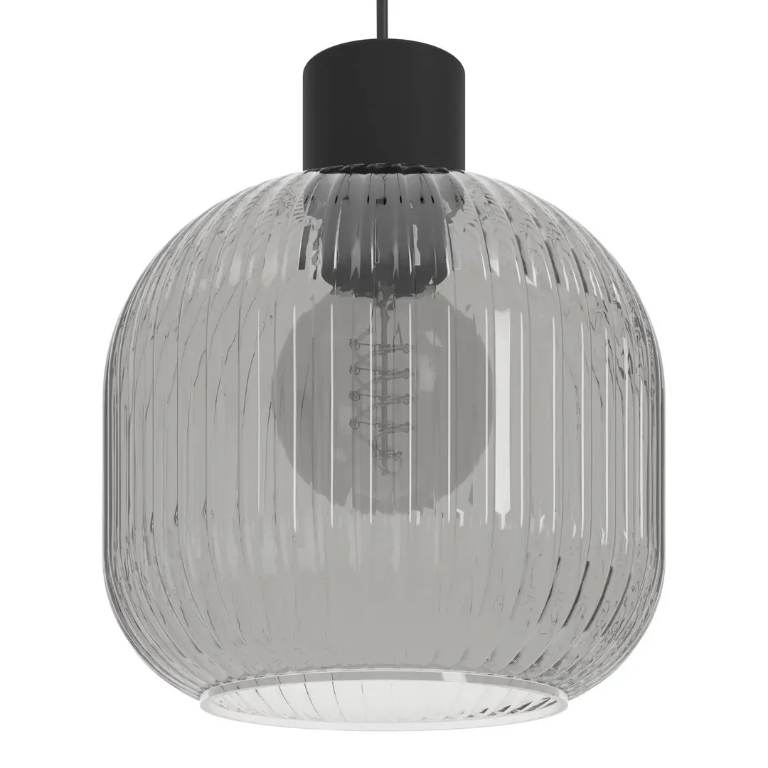 EGLO Hängelampe Dasmina, Ø 20 cm, rauchgrau/schwarz, Glas, E27