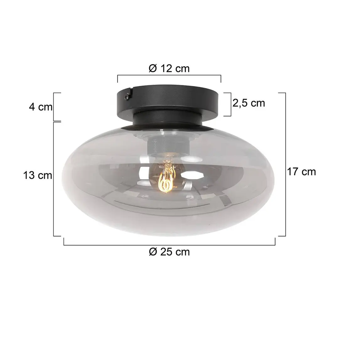 Steinhauer Deckenleuchte Reflexion, Ø 25 cm, Glas, schwarz/rauchgrau