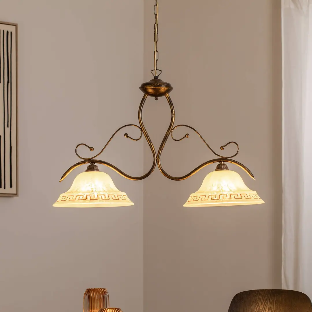 ONLI Hängelampe BILIARDO GIORGIO, creme/bronze, Glas/Eisen 2-flg.