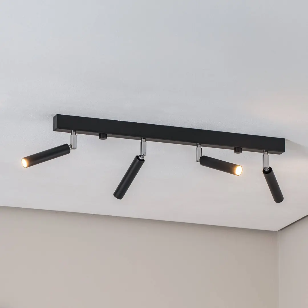 SOLLUX LIGHTING Deckenstrahler Nicanor, schwarz/chrom, 60 cm, 4-flg.