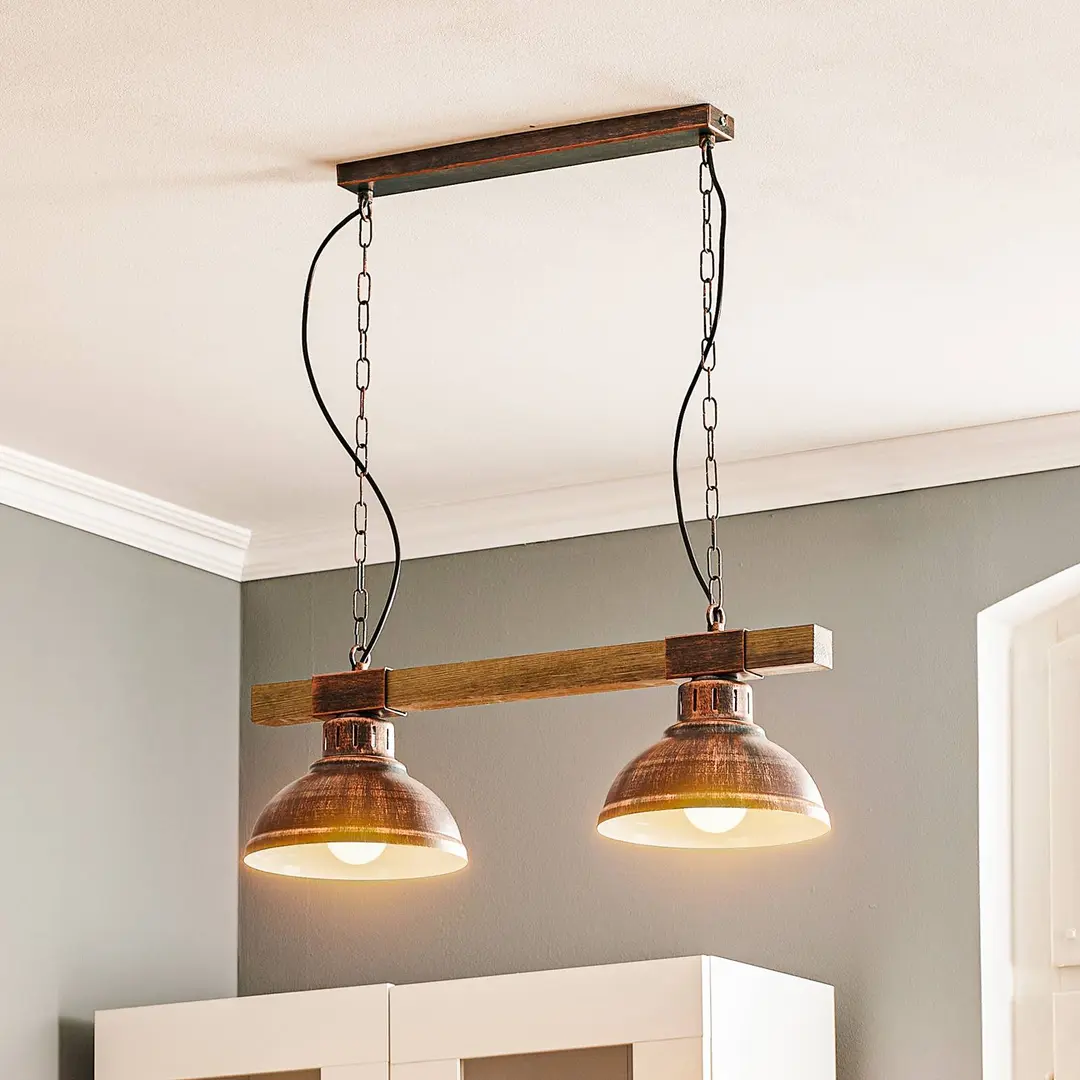 Luminex Hängelampe Hakon zweiflammig rostbraun/holz natur