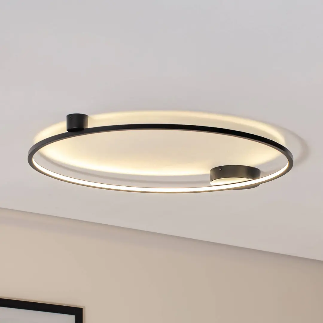 Milagro Lighting LED-Deckenleuchte Saturno, schwarz, Ø 80 cm, Metall, 4.000 K