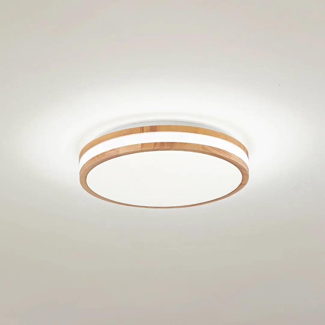 Lindby LED-Deckenlampe Emiva, Ø 40 cm, Holz hell, CCT