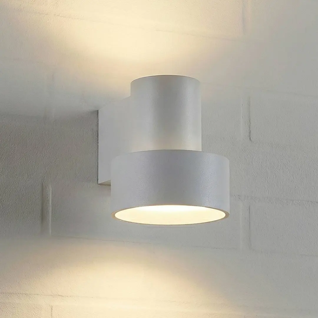 Lucande LED-Außenwandleuchte Elune, hellgrau, IP44, up/down