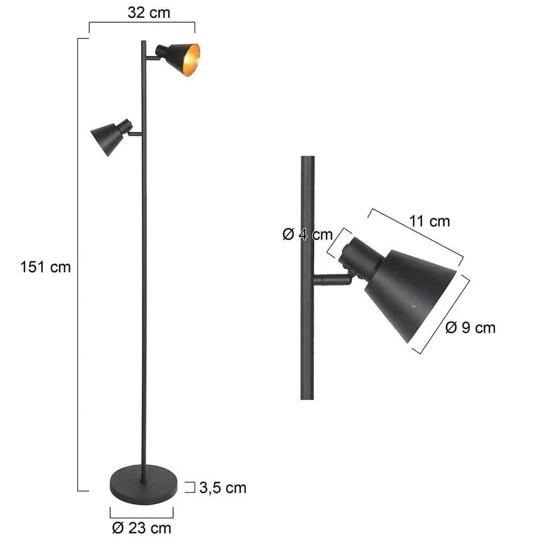 Steinhauer Stehleuchte Oeroe, zweiflammig, schwarz, Metall, E14