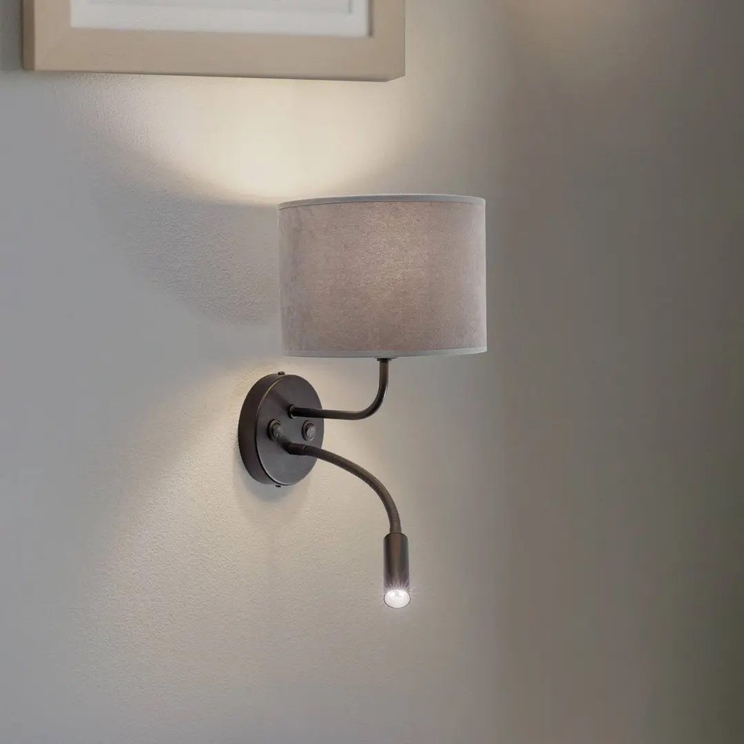 Duolla Wandleuchte Roller, Samt grau, schwarz, mit Leselicht