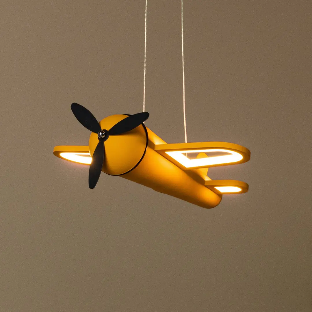 Lucide LED-Kinderzimmer-Pendellampe Fokker, gelb Länge 46 cm Metall