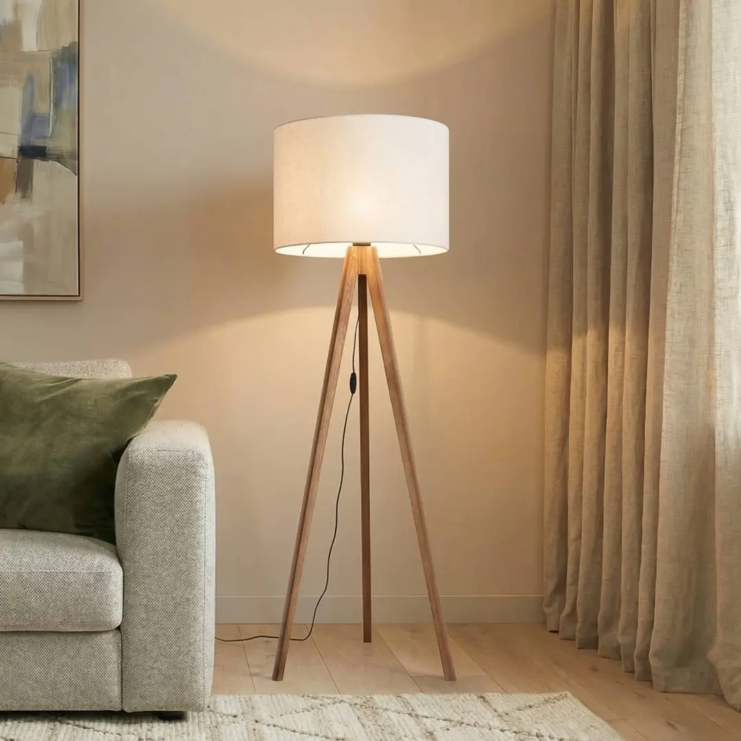 TK Lighting Stehleuchte Grand, creme/nussbaum, Höhe 145 cm, E27