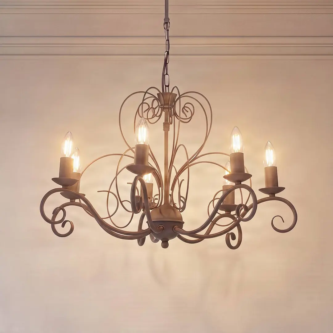 Luminex Kronleuchter Mauro, beige, 7-flammig, Ø 62 cm, Metall, E14