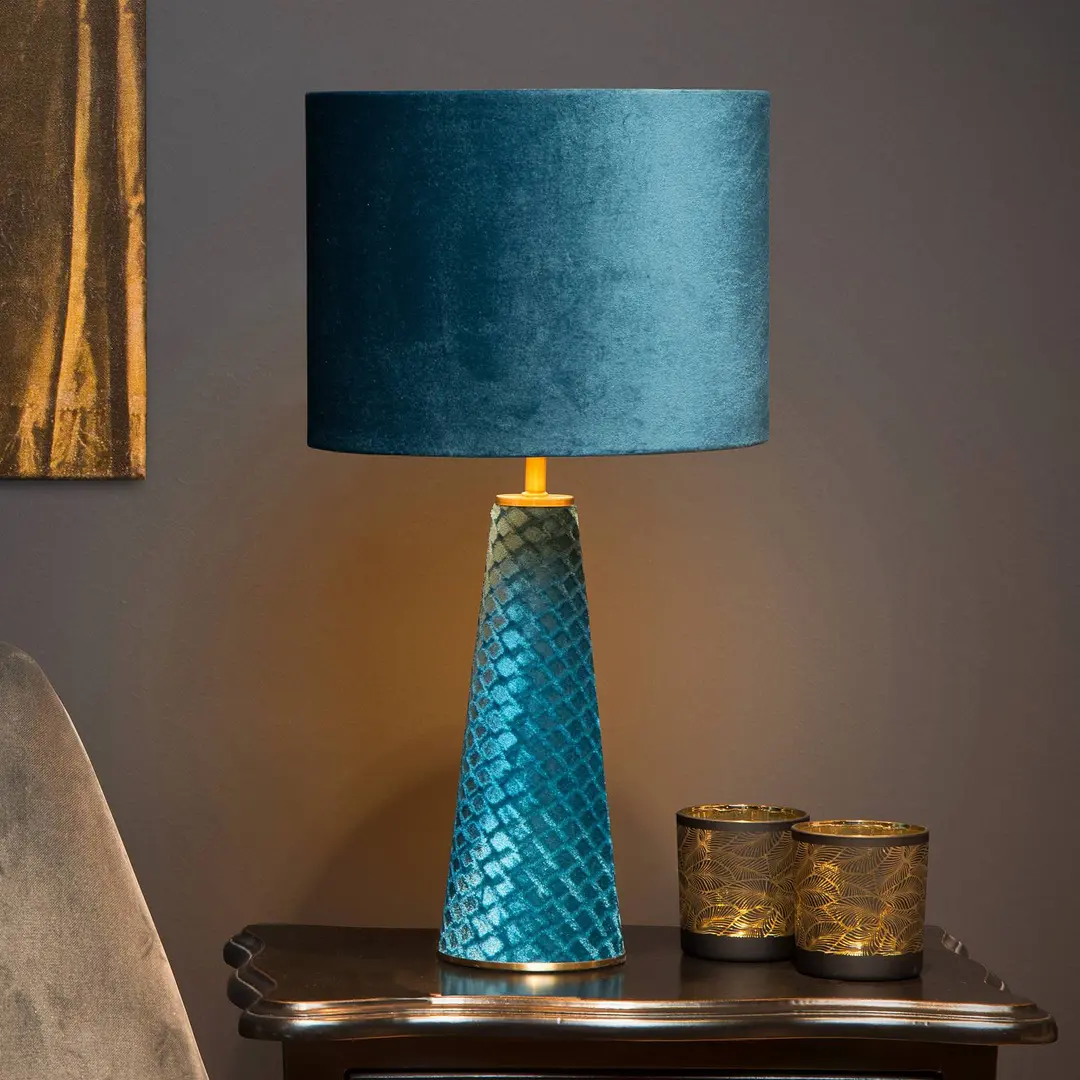 Lucide Tischleuchte EXTRAVAGANZA VELVET, türkis, Höhe 47 cm, Textil