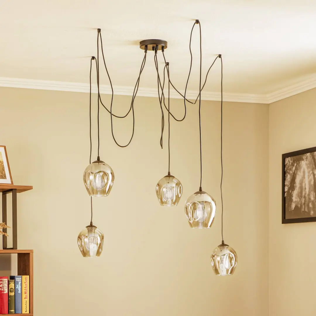 EMIBIG LIGHTING Pendellampe Starla dezentral 5-flg., Glas grafit