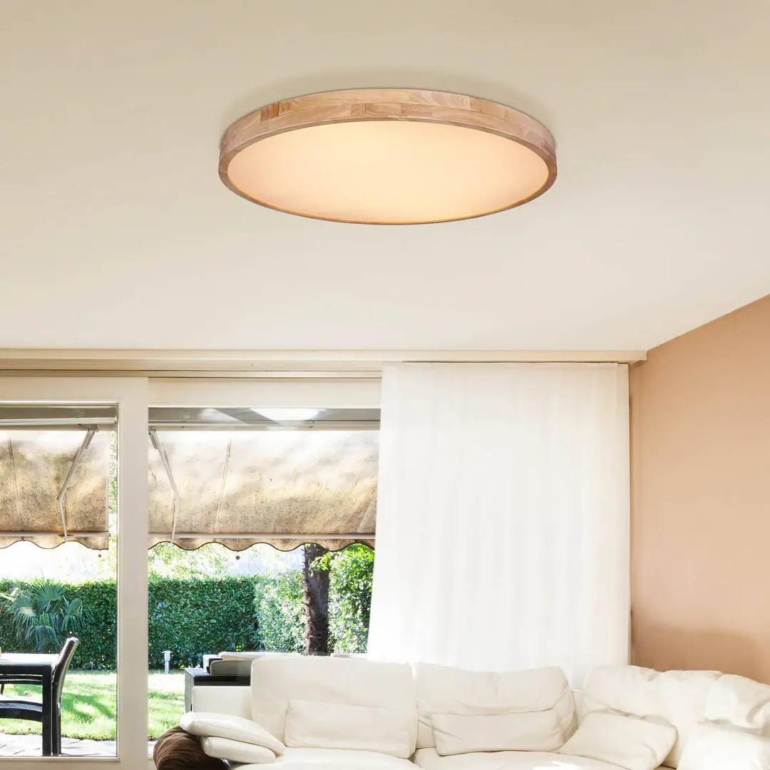 Globo LED-Deckenlampe Rainer, Ø 80 cm, Holzoptik, Metall, CCT