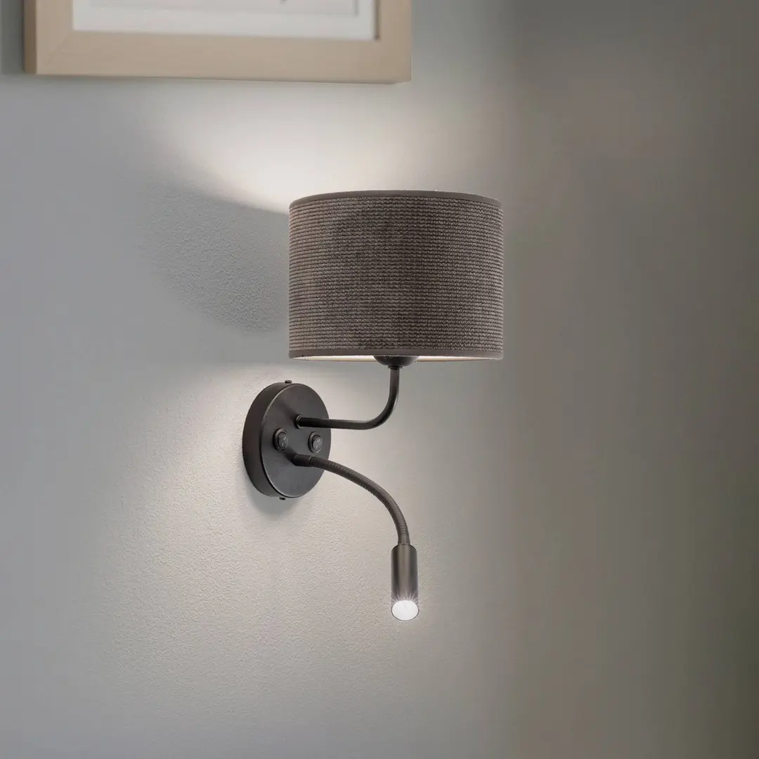Duolla Wandleuchte Roller, Cord dunkelgrau, schwarz, mit Leselicht