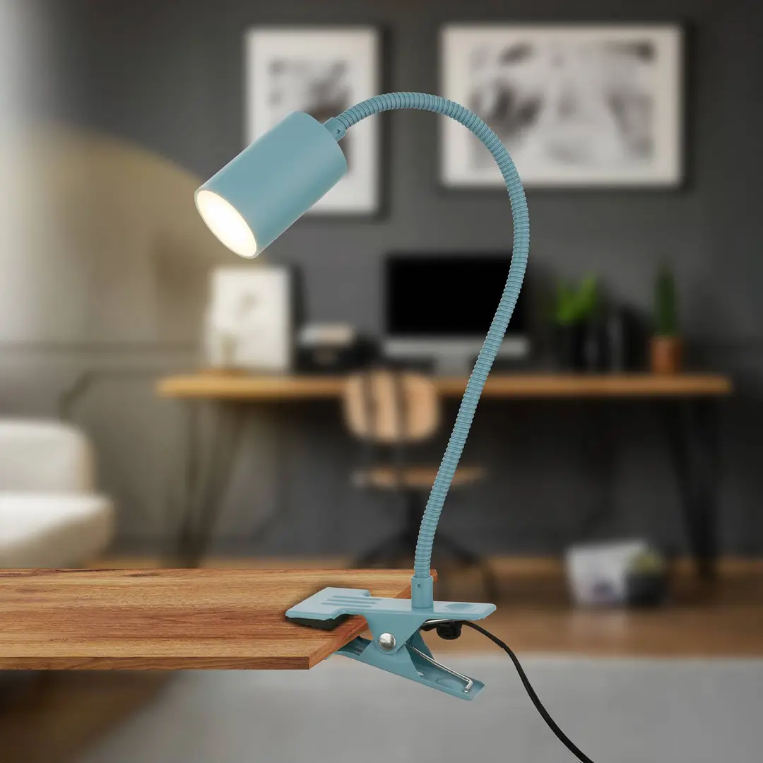 Briloner LED-Klemmleuchte Fleks, taubenblau, flexibel, Metall
