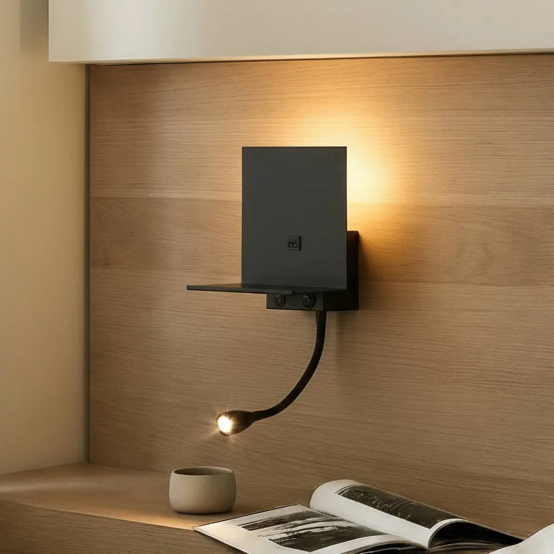 Lindby Wandleuchte Thorid, schwarz, USB, LED-Leselampe, G9