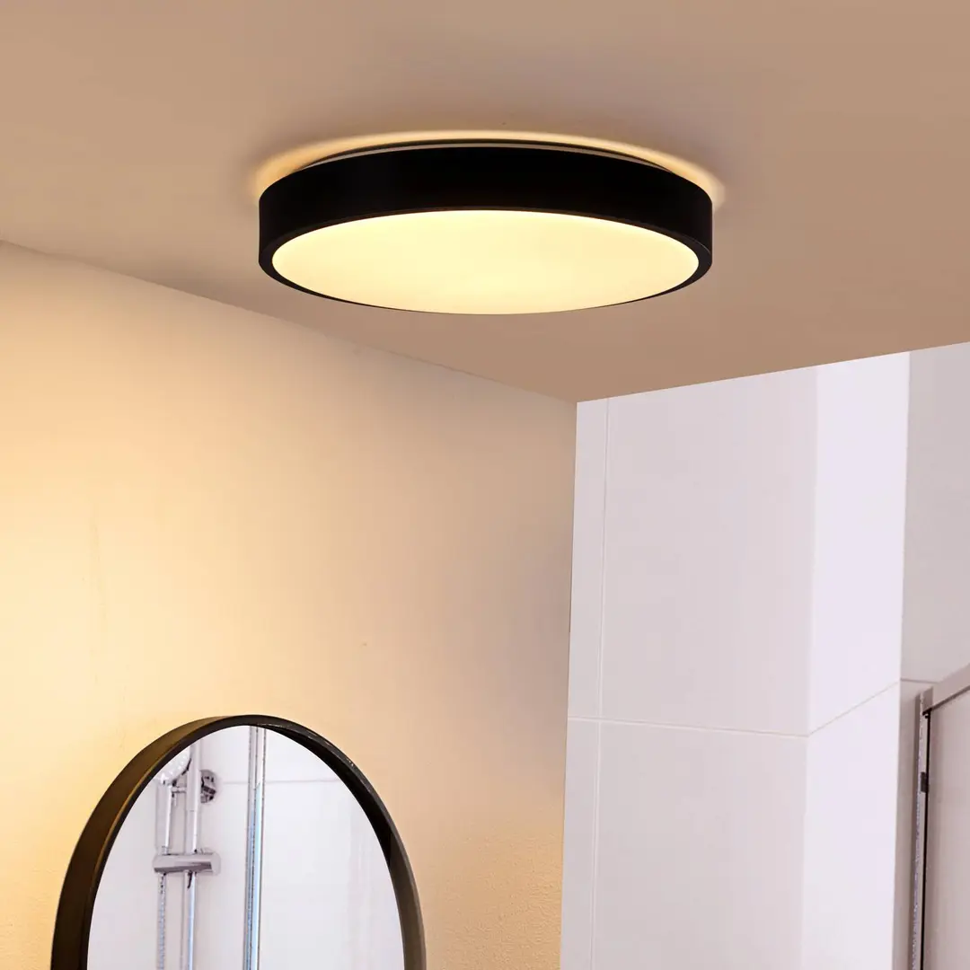 Lindby LED-Deckenlampe Medon, Ø 38 cm, schwarz, IP44, Metall