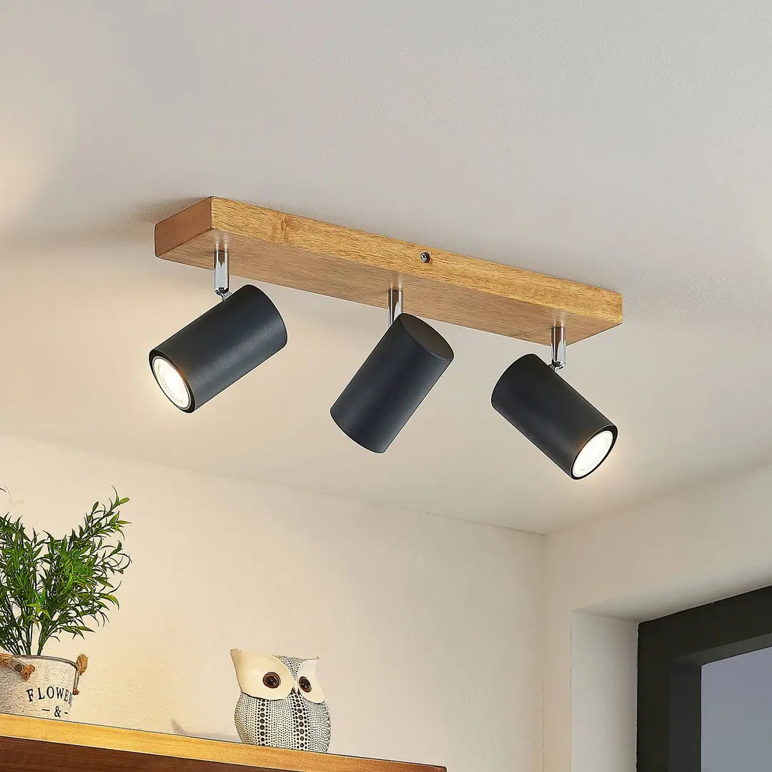 Lindby Deckenstrahler Maniva, 44cm, 3-flammig, schwarz, GU10