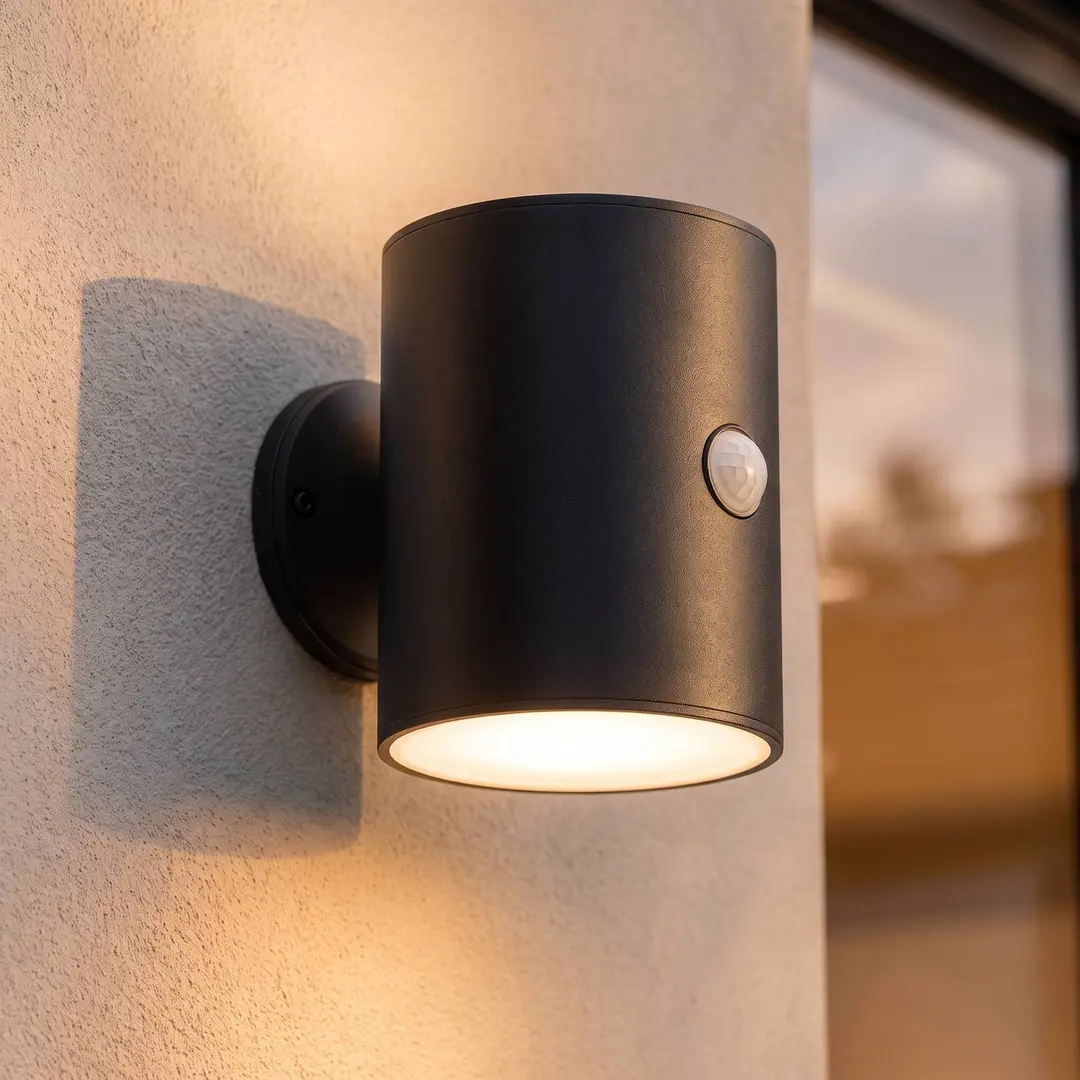 Lindby LED-Solar-Wandleuchte Amren, schwarz, ABS, Sensor