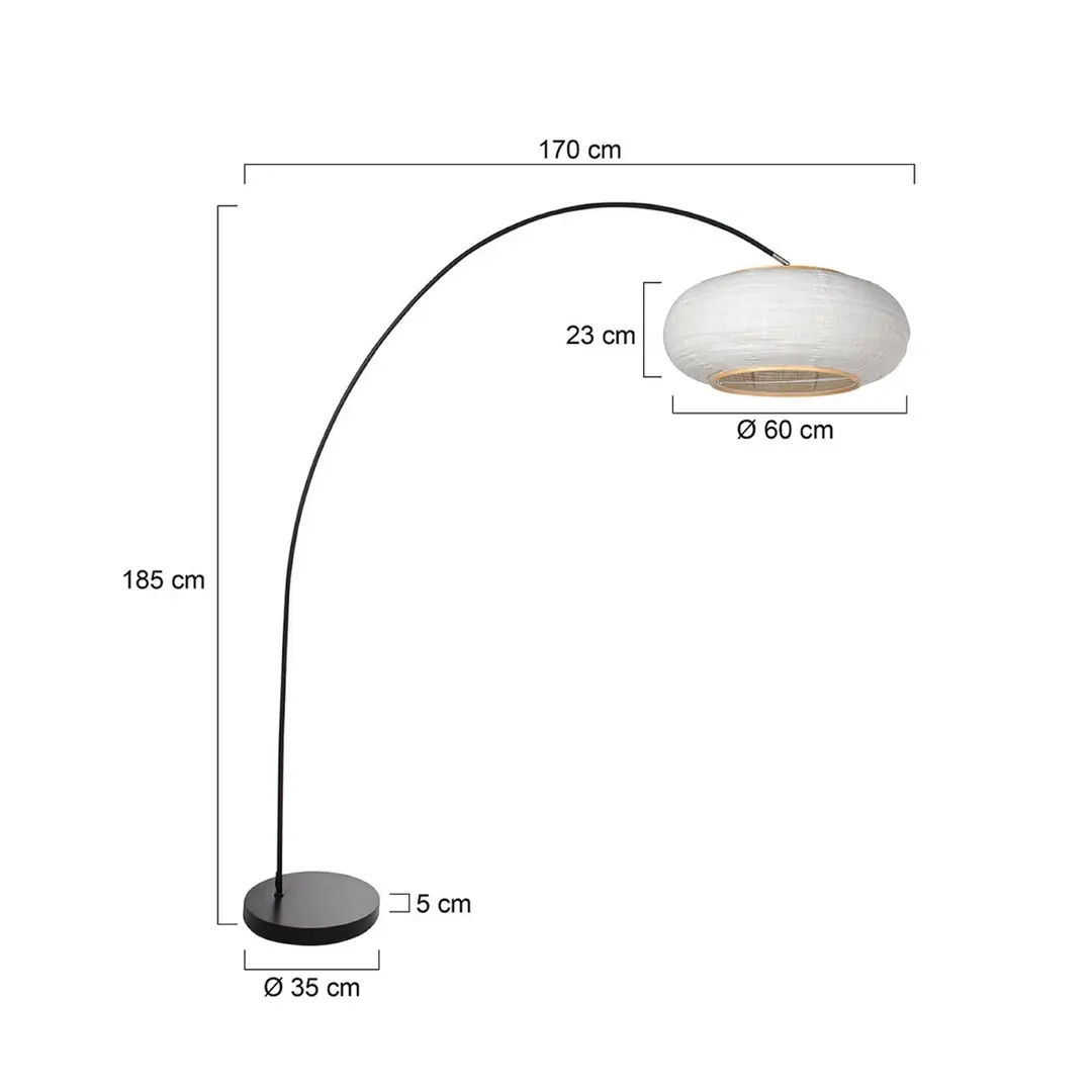 Mexlite Bogen-Stehleuchte Solva, schwarz/Leinen grau, Höhe 185 cm