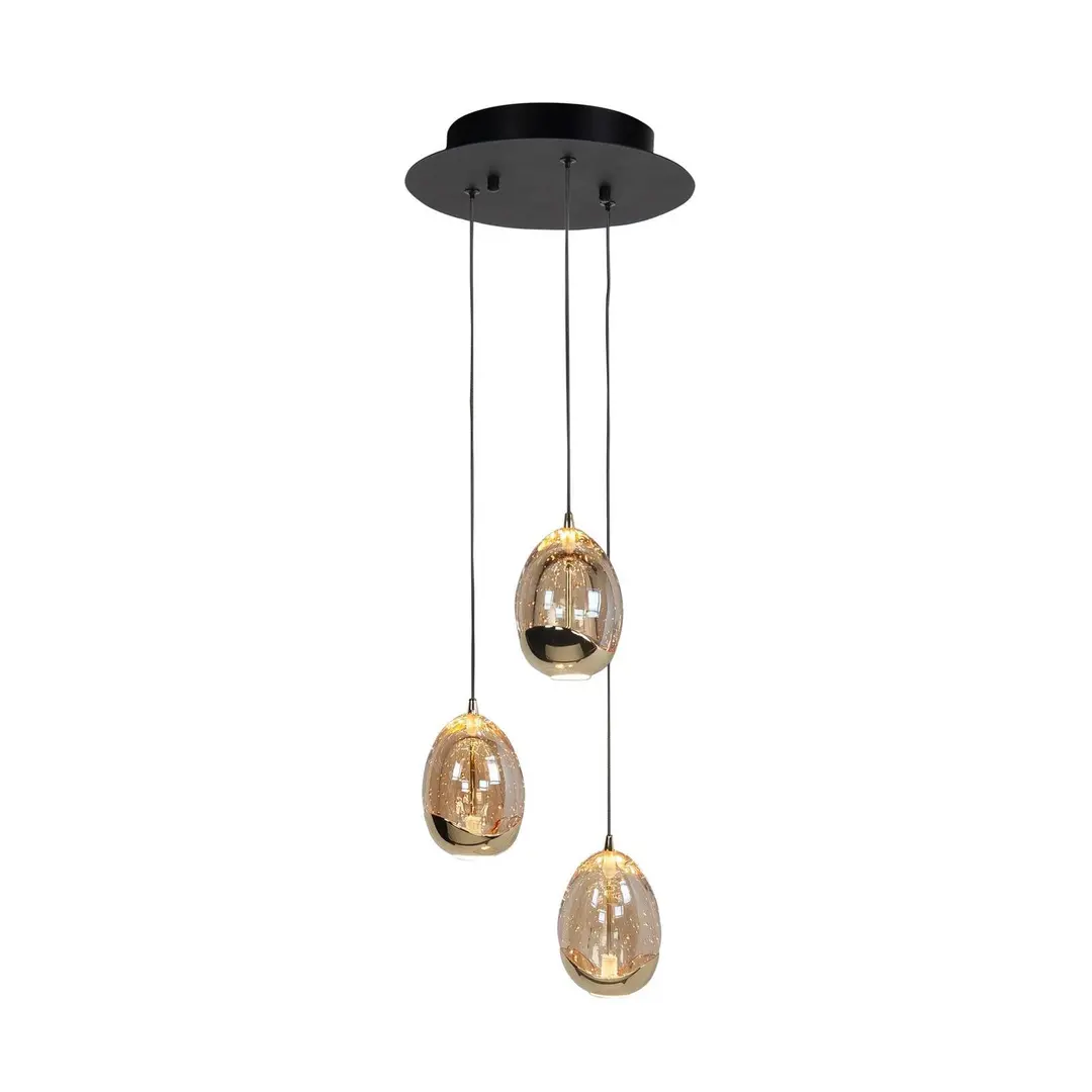 Highlight Hängelampe Golden Egg, amber/gold Ø 25 cm 3-flg. Glas/Metall