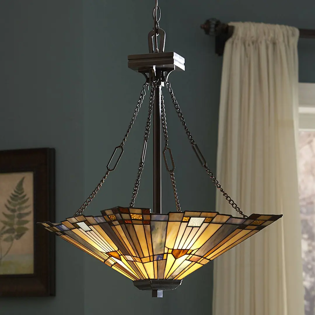 QUOIZEL Hängeleuchte Inglenook mit buntem Glas, L 45 cm
