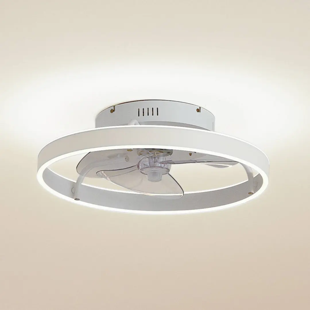 Lindby LED-Deckenventilator Momitu, weiß, Aluminium, Ø 50 cm