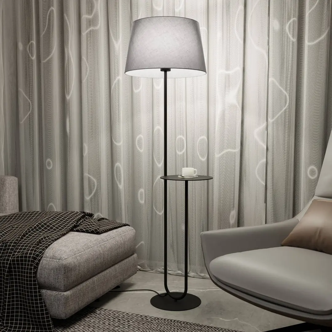 EMIBIG LIGHTING Stehlampe Hotel, grau/schwarz, Höhe 150 cm, Stoff/Metall