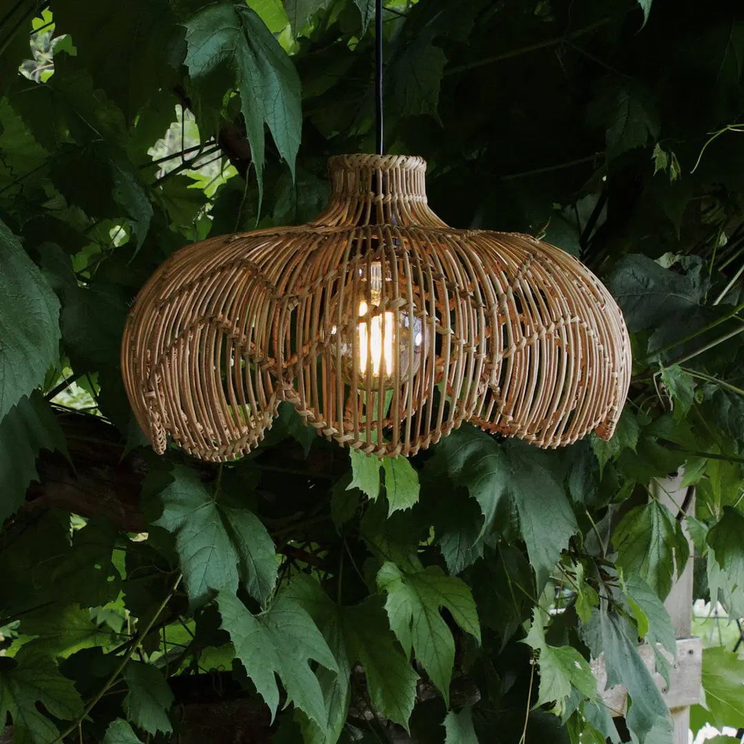PR Home Außenhängeleuchte Belle, Rattan natur, Ø 43 cm, Stecker IP44