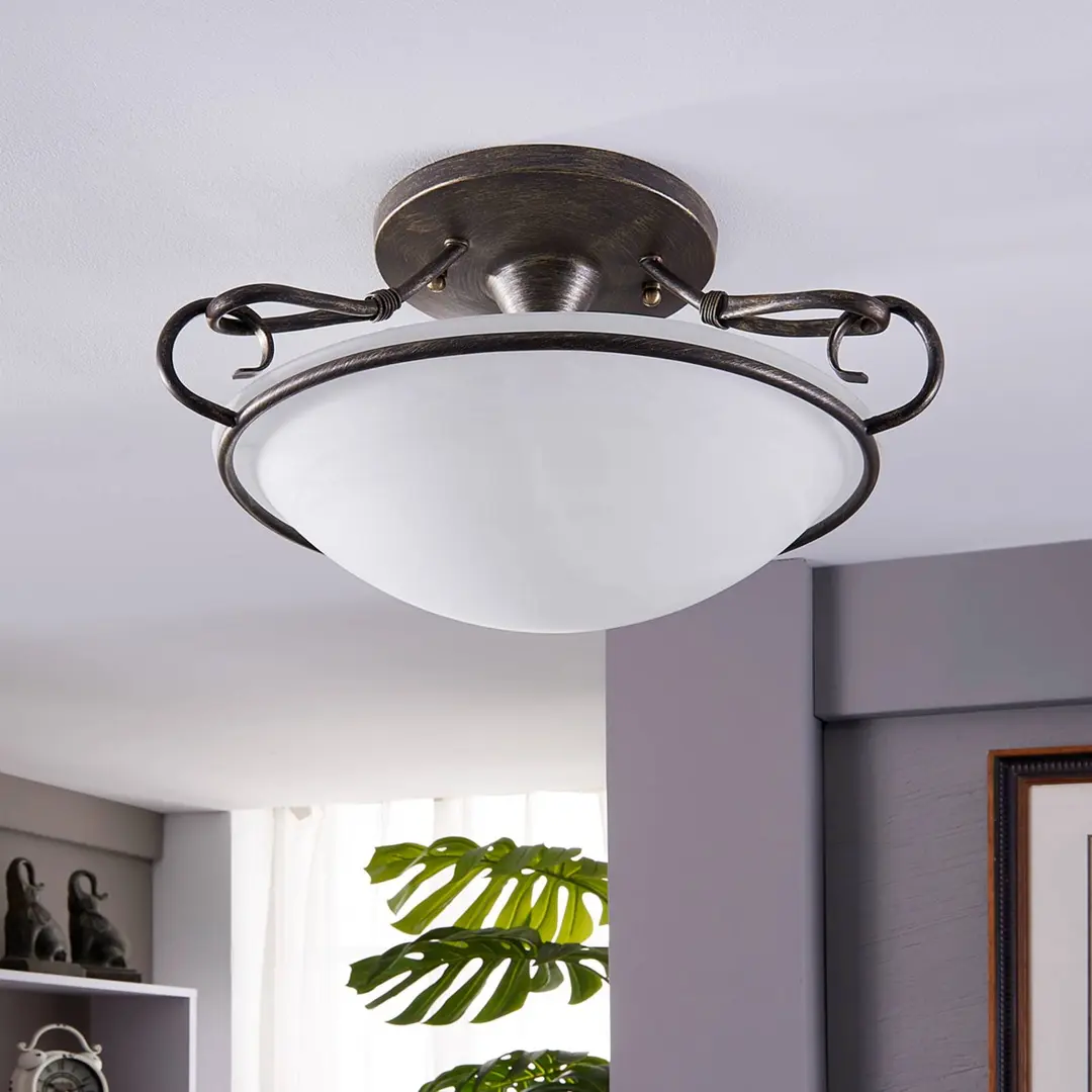 Lindby Deckenlampe Rando, silber antik, Glas, Ø 50 cm, E27
