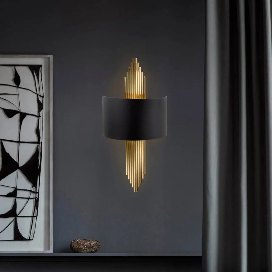 Opviq Wandleuchte 616-A, schwarz mit goldenen Stäben