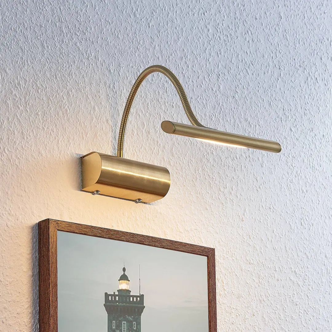 LINDBY LED-Bilderleuchte Rakel mit Flexarm, messing matt