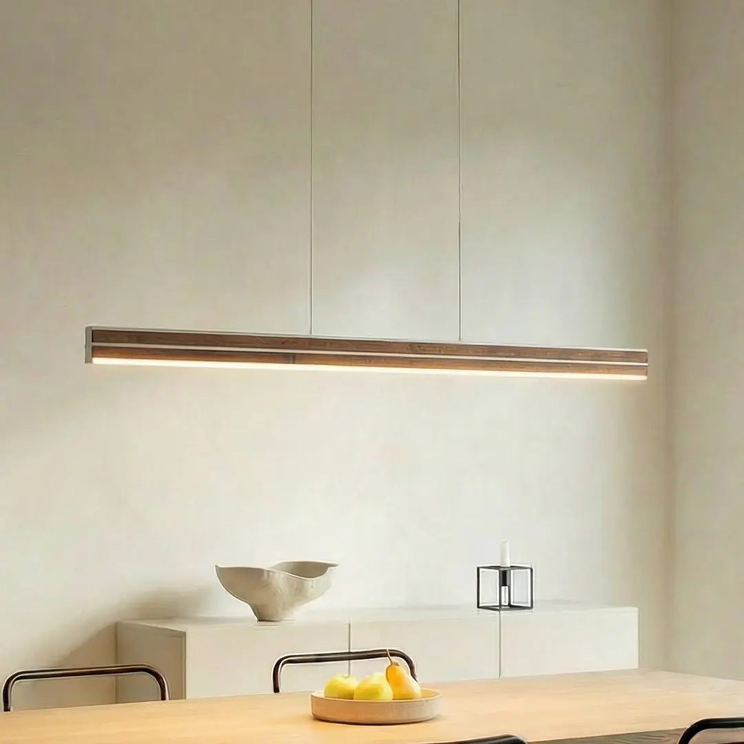 Quitani LED-Hängelampe Lisene, walnuss/silber CCT 117cm dim.