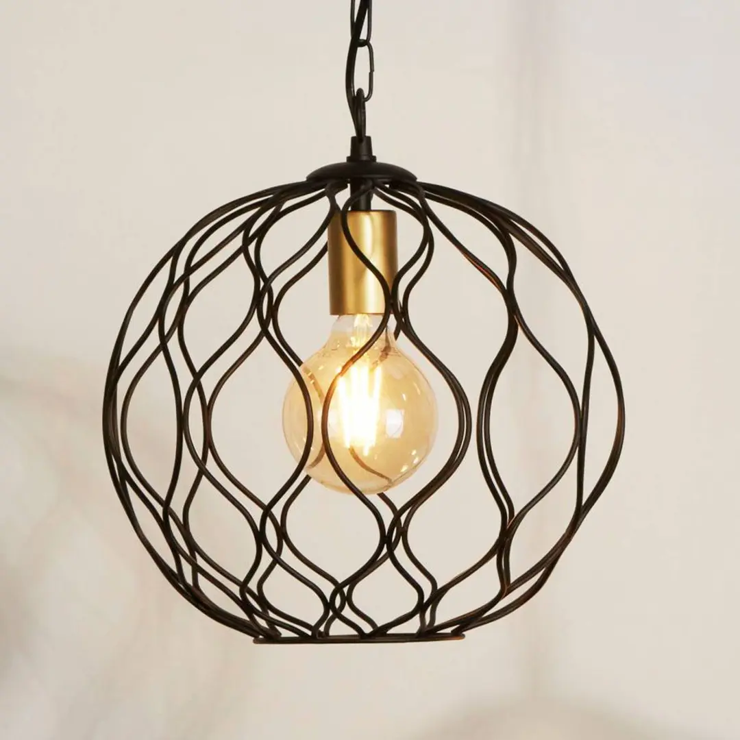 Searchlight Hängeleuchte Finesse, schwarz/gold, Metall, Ø31,5 cm, E27