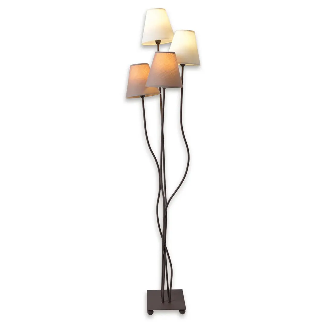 Naeve Leuchten Vierflammige Textil-Stehlampe braun und weiß