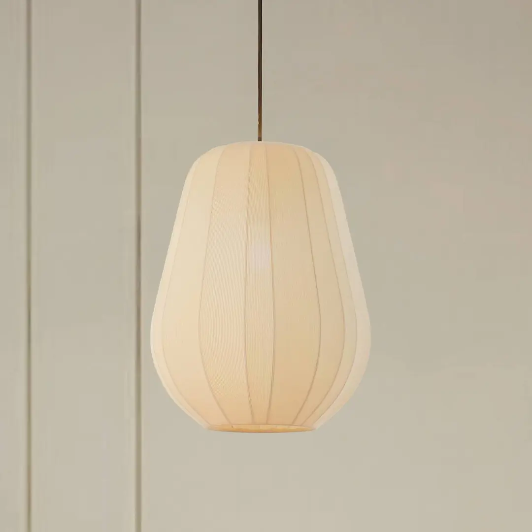 Lindby Hängeleuchte Helin, beige, Ø 30 cm, Stoff