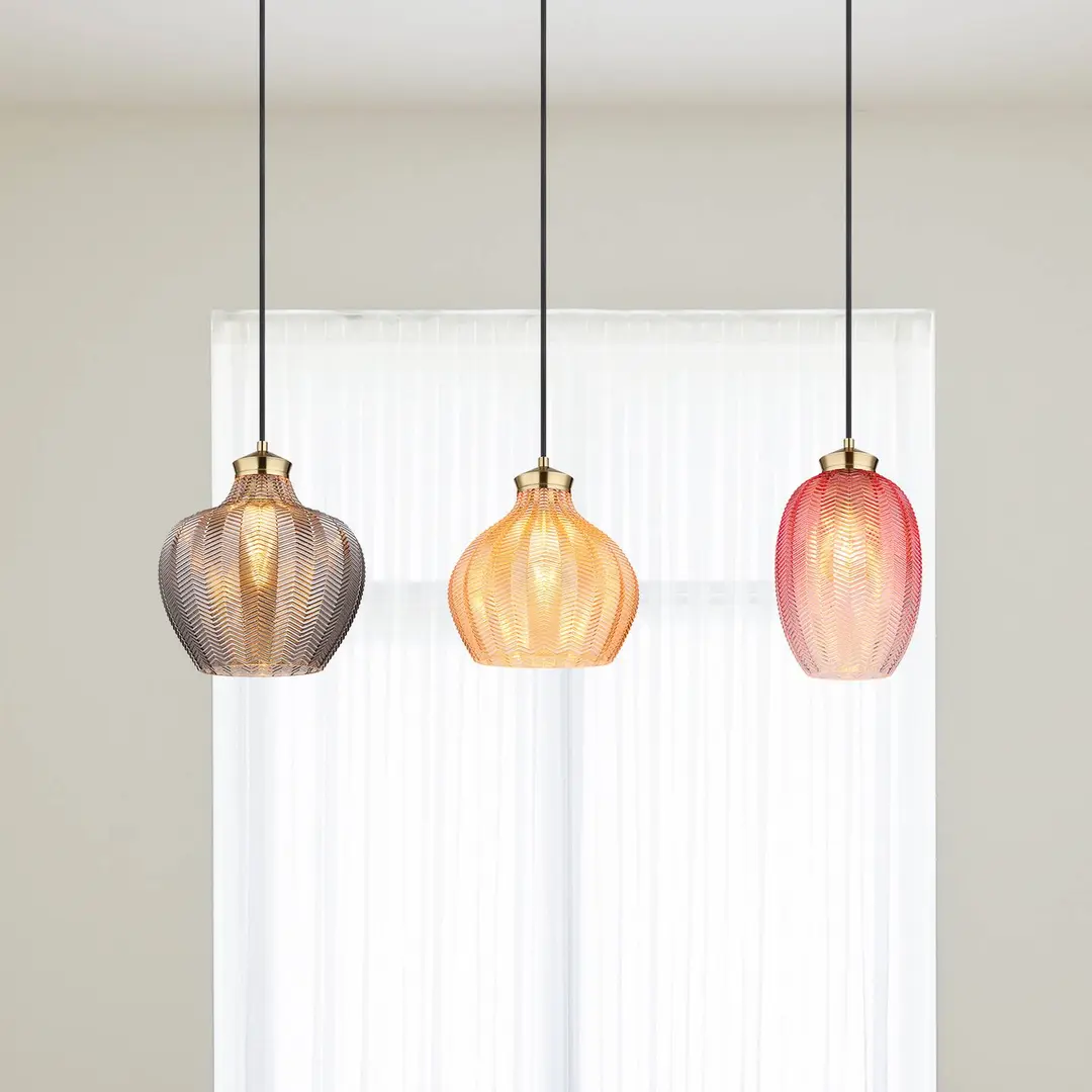 Globo Hängelampe Jessica, Länge 90 cm, bunt, 3-flg., Glas