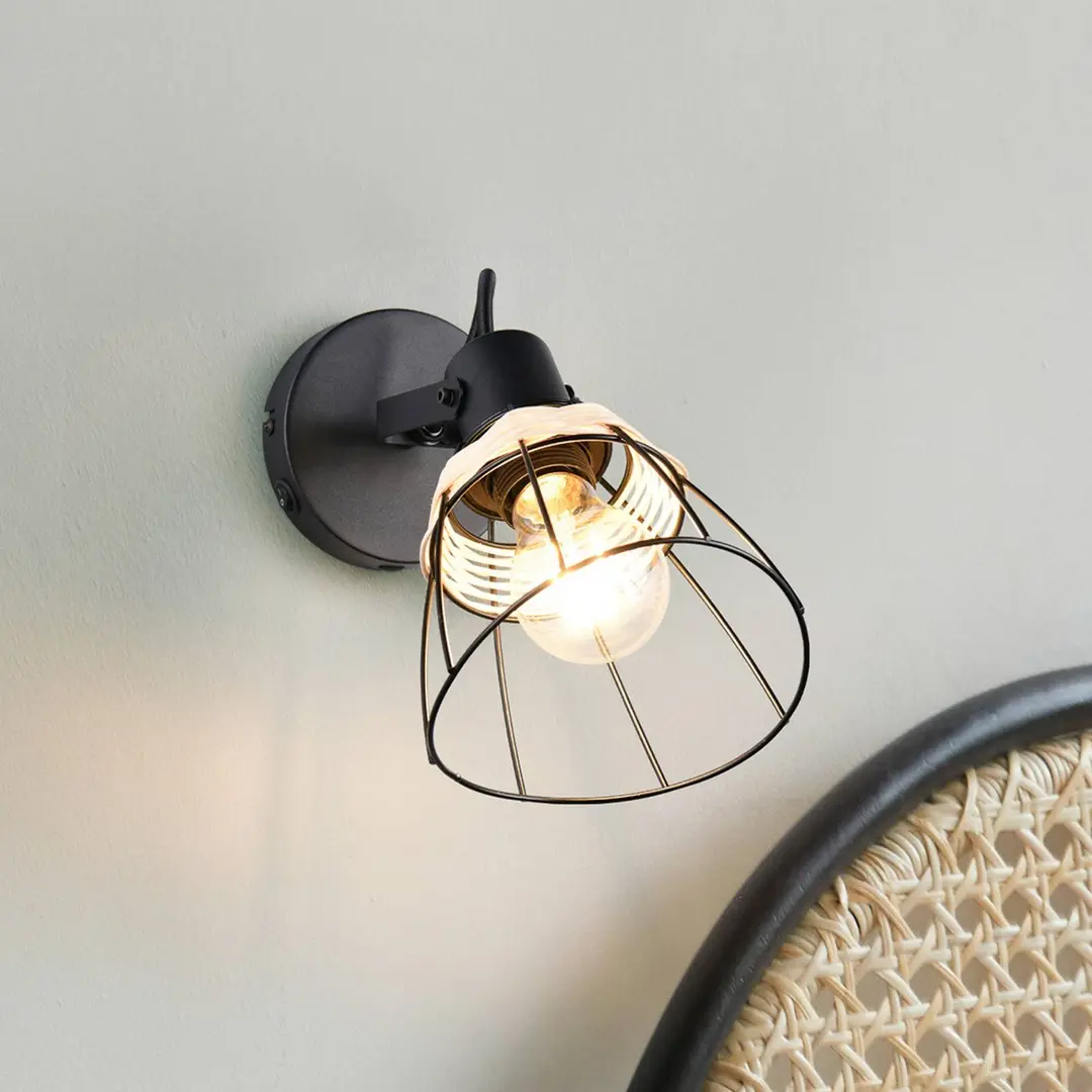 Reality Leuchten Wandlampe Jerome, Ø 14 cm, 1-flammig, schwarz matt, Schalter