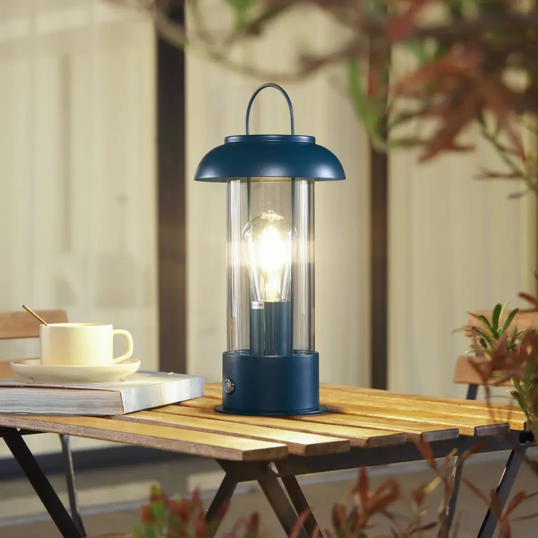 Lindby LED-Akkutischleuchte Yvette, blau, IP44, Touchdimmer