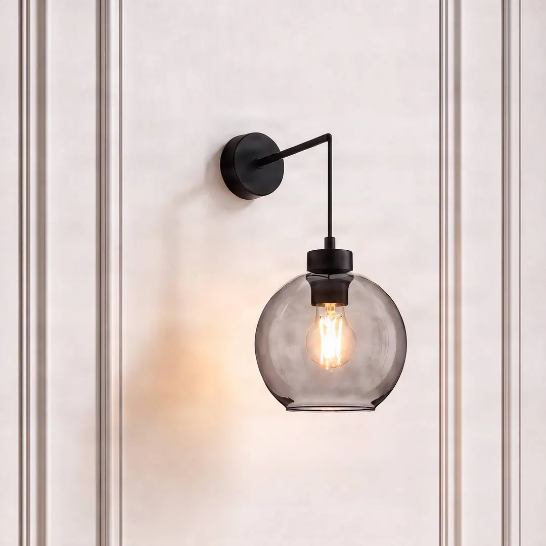 TK Lighting Wandlampe Cubus, schwarz/rauchgrau, Glas, 30 cm hoch, E27