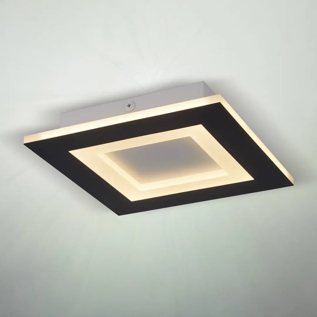 Searchlight LED-Deckenlampe Squary, Länge 39 cm, schwarz/weiß Eisen, CCT
